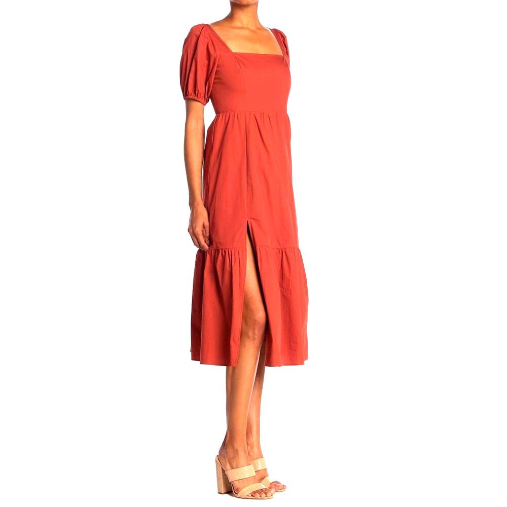 ASTR the Label orange Midi Dress with Puff Sleeves & Slit - Small - Picture 1 of 10